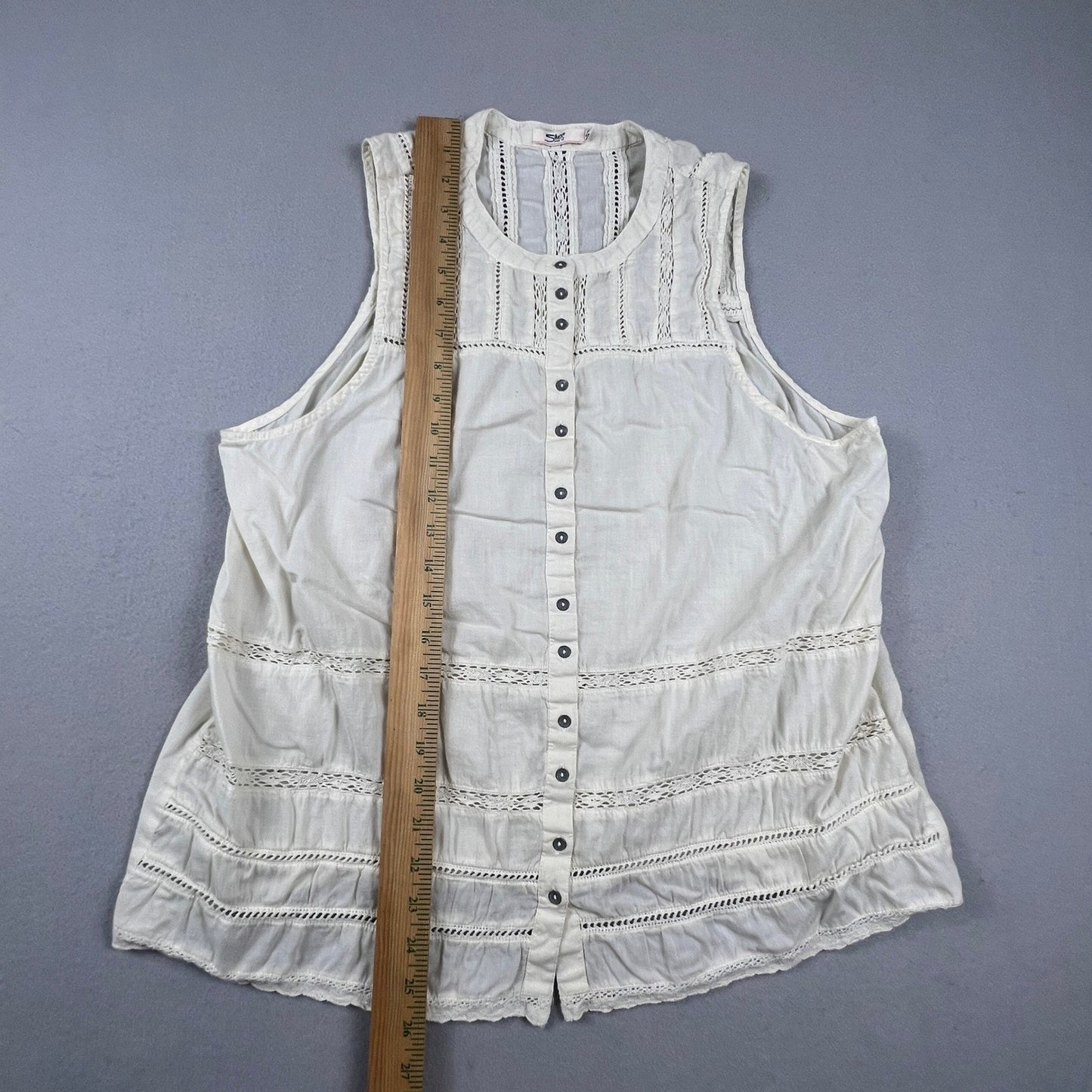 100% Cotton Silver Jeans Co Tank Top Women XL Cream Crochet Lace Boho Fairycore Blouse