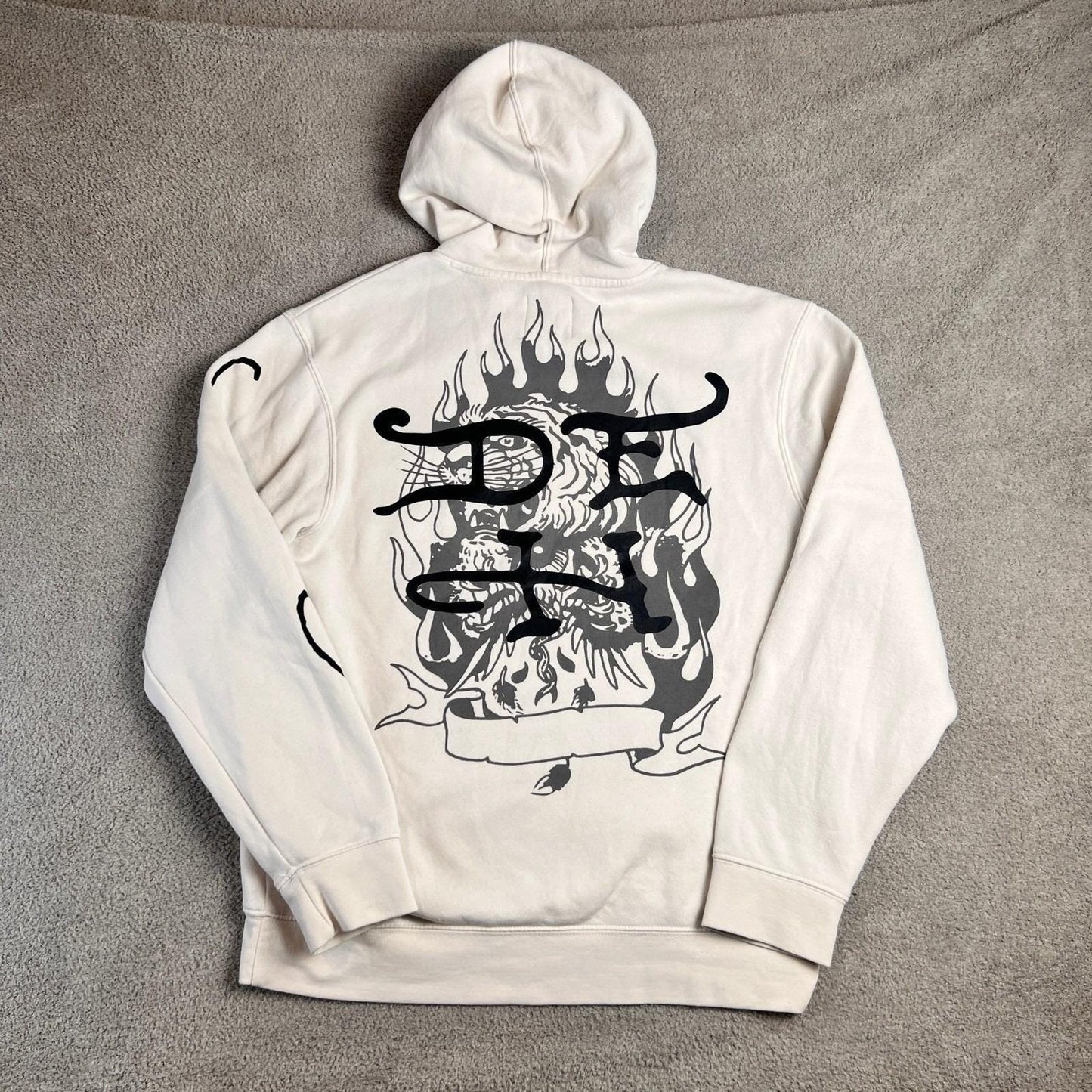 Y2K Ed Hardy Hoodie Eagle Skull Snake Flames Mens Size Medium White Sweatshirt