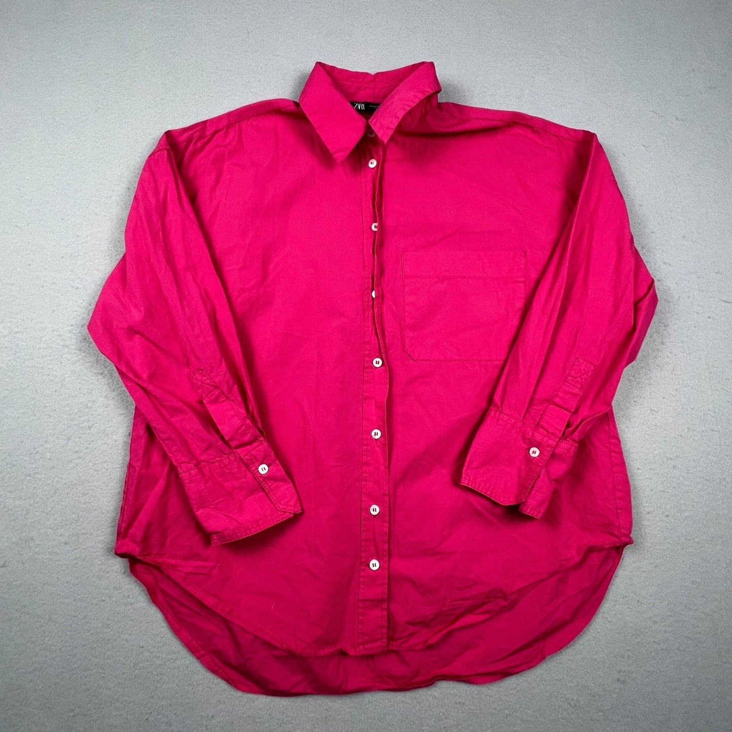 Zara Button Down Shirt Womens XS Pink Oversized Long Sleeve Casual Basic Top