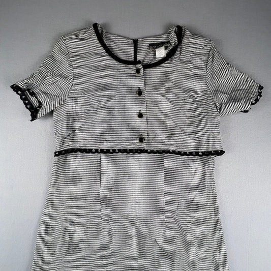 VTG 50s Inspired Babydoll Midi Dress Cottagecore Gingham Soft Grunge Black White