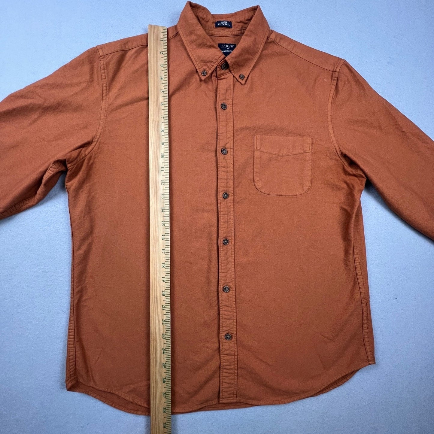 J.Crew Button Down Shirt Mens Large Orange Slim Untucked Garment Dye Casual