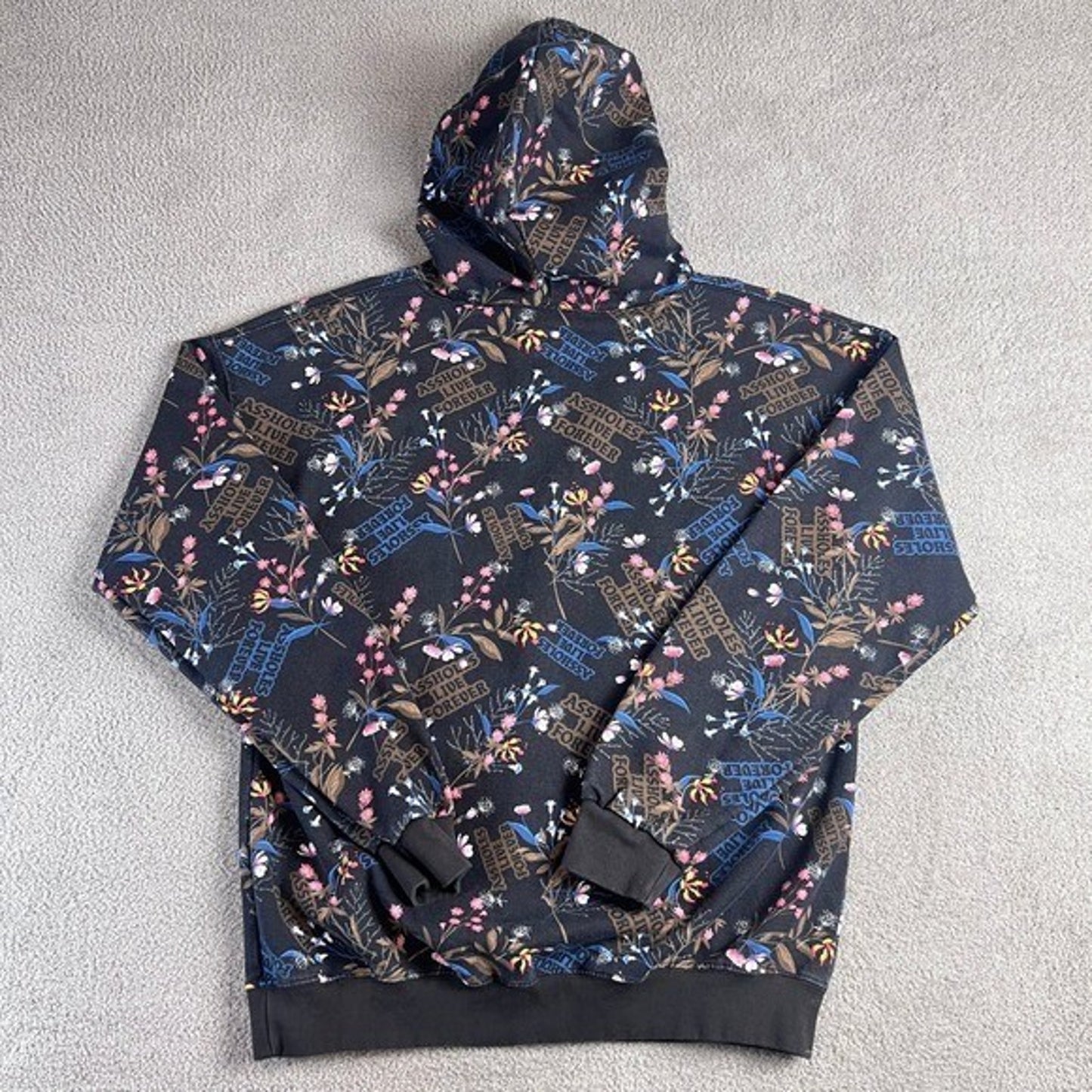 As*holes*s Live Forever Hoodie Men Large All Over Print Text Sweatshirt Pocket