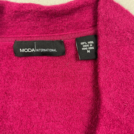 VTG 90s Moda International Wool Cardigan Coat M Pink Longline Boiled Sweater