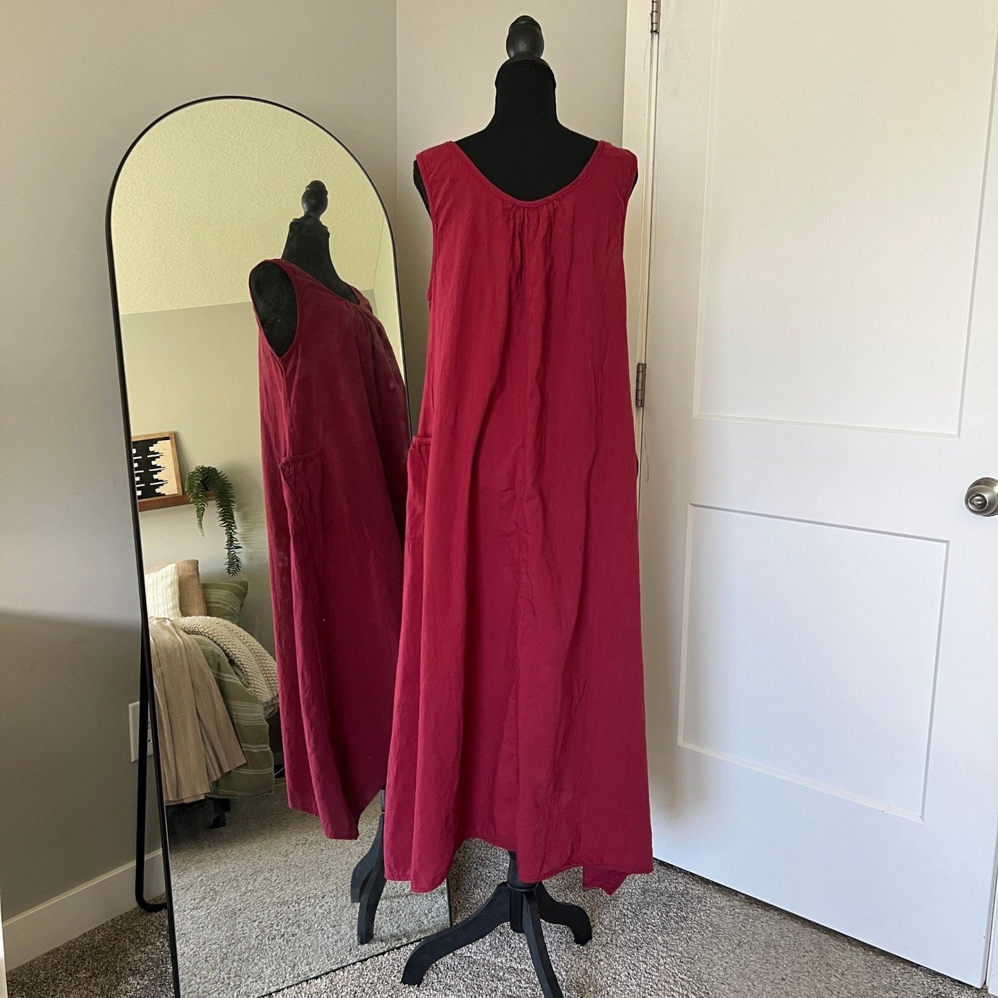 Zanzea Maxi Dress Womens M Red Sleeveless Cotton Blend Boho Lagenlook Pocket