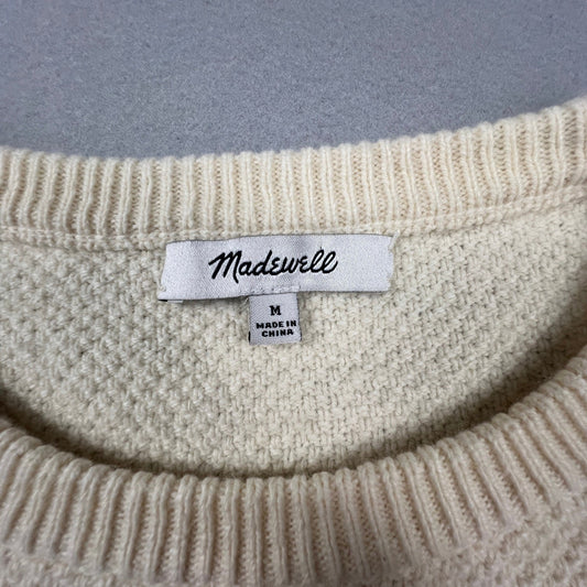 Madewell Sweater Womens Medium Cream Puff Sleeve Bobble Knit Merino Blend Boho