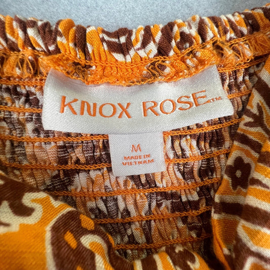 Boho Peasant Summer Midi Dress Womens Medium Orange Paisley Tie Front Knox Rose