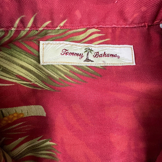 Tommy Bahama Button Up Shirt Mens XL Red Silk Palm Tropical Hawaiian Camp Aloha