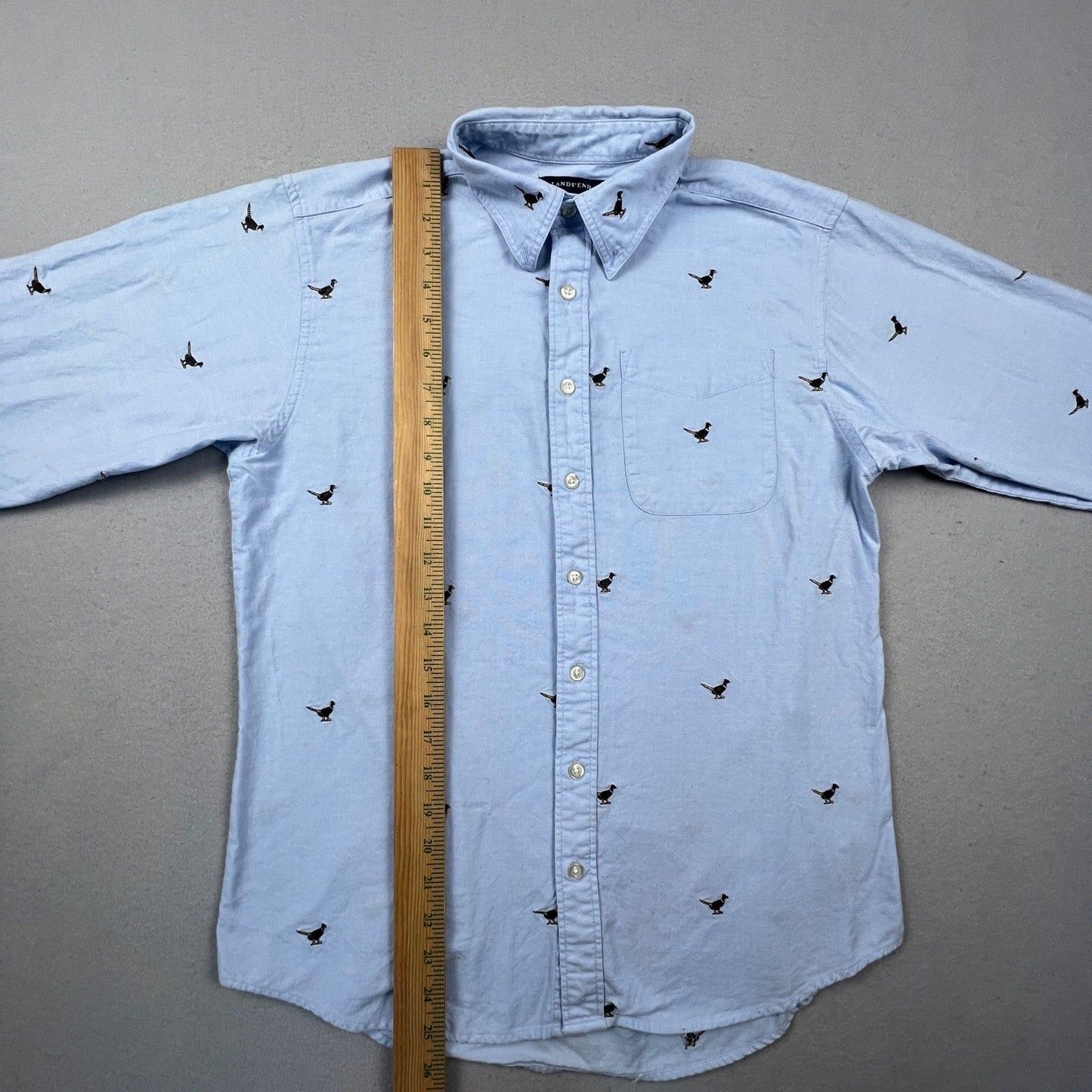 Lands End Pheasant Bird Shirt Womens M Embroidered Oxford Button Down Preppy
