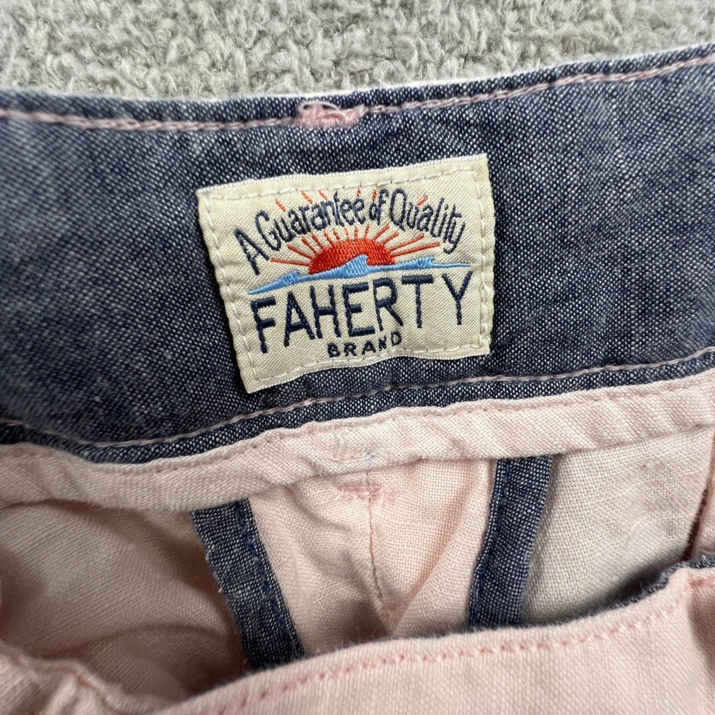 Faherty Linen Cotton Shorts Mens 36 Pink Flat Front Casual Summer Beach Coastal