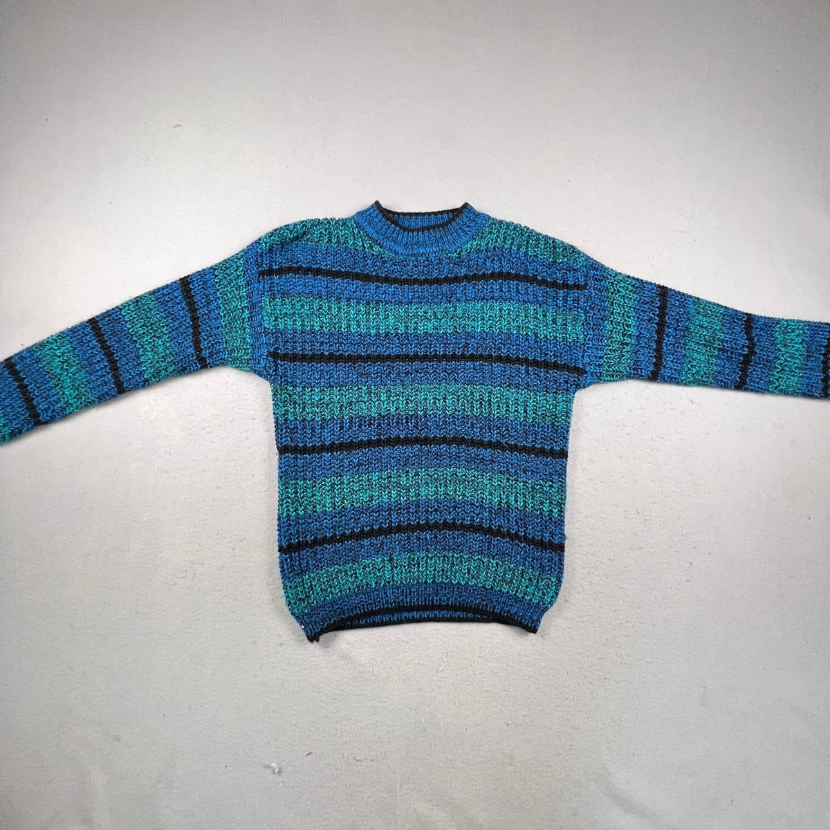Credentials Striped Sweater Womens Large Blue Teal Black Vintage Knit Retro 90s
