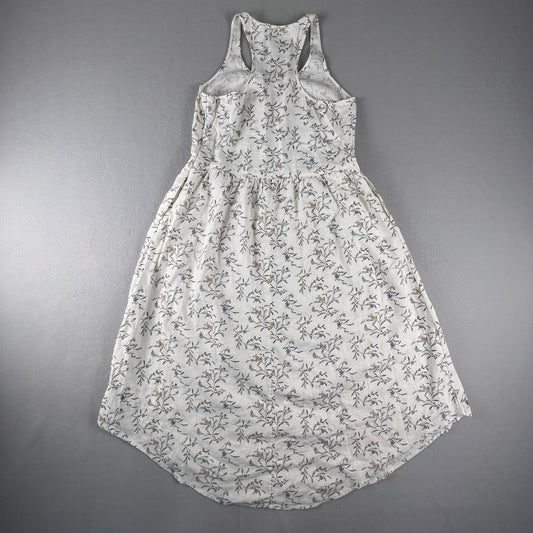 Floral Midi Dress Womens XS White Linen Blend Summer Casual Universal Thread