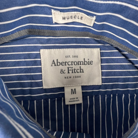 Abercrombie & Fitch Button Down Shirt Mens M Blue Striped Muscle Fit Preppy Logo