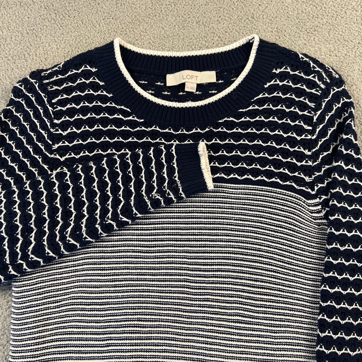 Knit Cotton Crewneck Sweater XS Sailor Chic Striped Nautical Costal Preppy