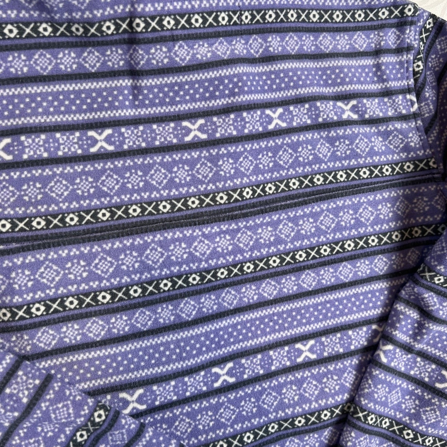 Fair Isle Fleece Mens XL Pullover Snap Neck Cabin Sweater Purple JACHS