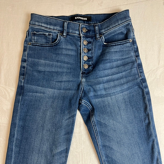 Express High Rise Jeans Womens 2R Ankle Legging Button Fly Medium Wash Stretch
