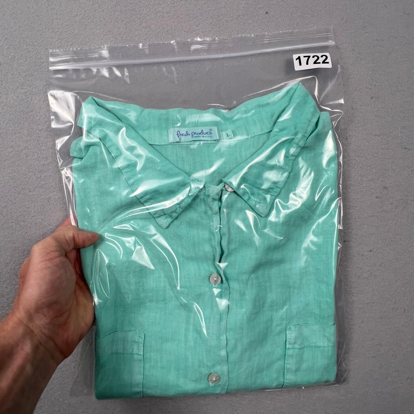 Fresh Produce Linen Button Down Shirt Womens L Seafoam Coastal Casual Summer