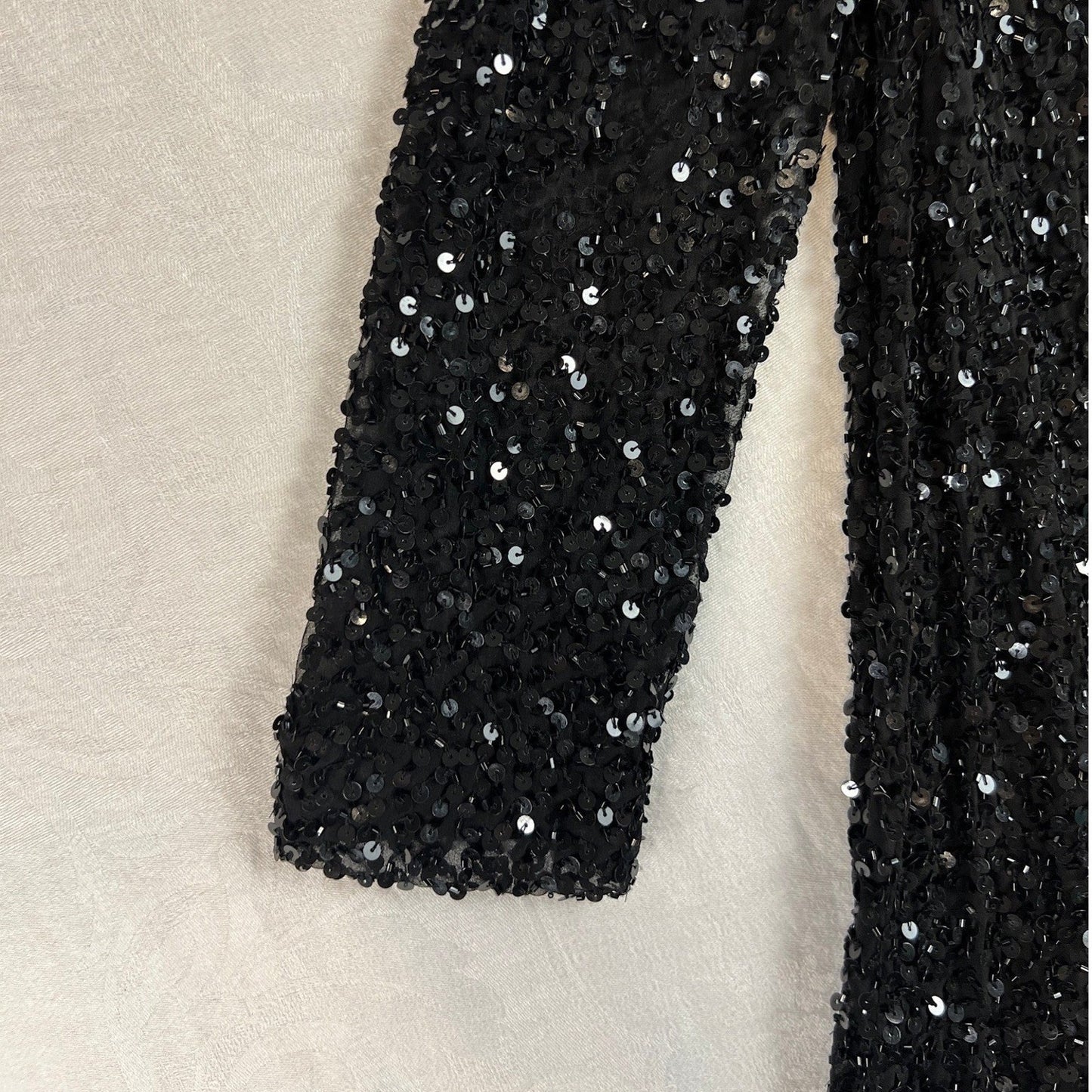 Silk Sequin Cardigan Adrianna Papell Women Small Evening Black Sheer Open Jacket