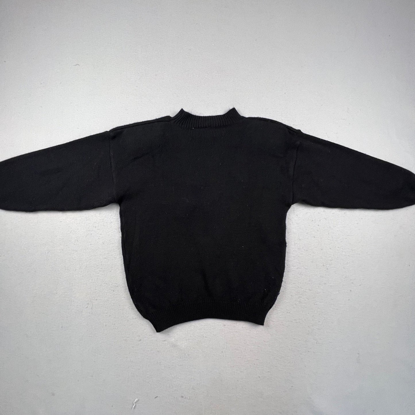 Basket Yarn Sweater Womens Large Black Floral Embroidered Knit Vintage Style
