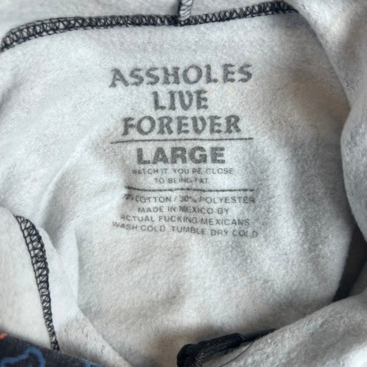 As*holes*s Live Forever Hoodie Men Large All Over Print Text Sweatshirt Pocket