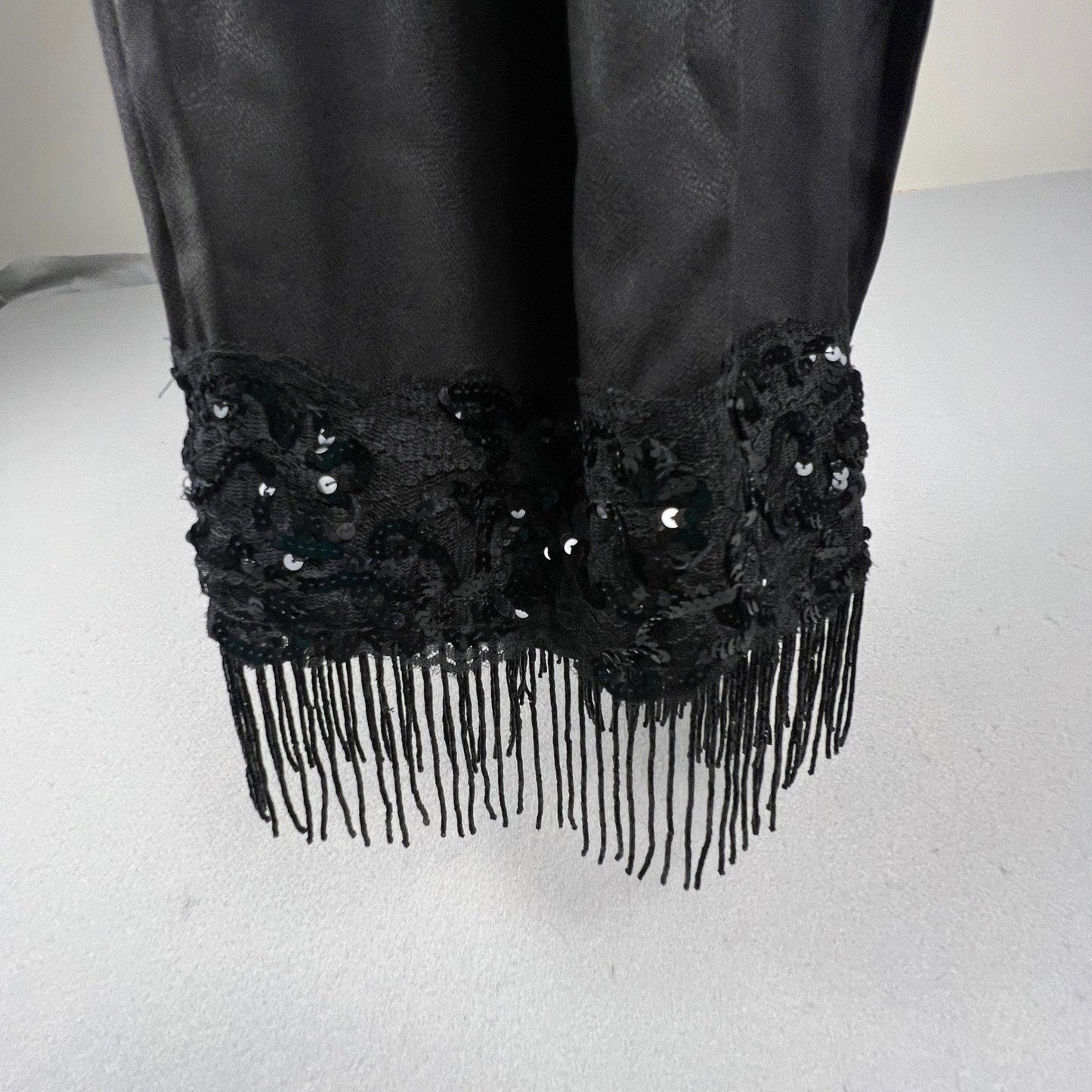 VTG 90s Roberta Mini Dress Small Black Sequin Fringe Lace Spaghetti Strap Party