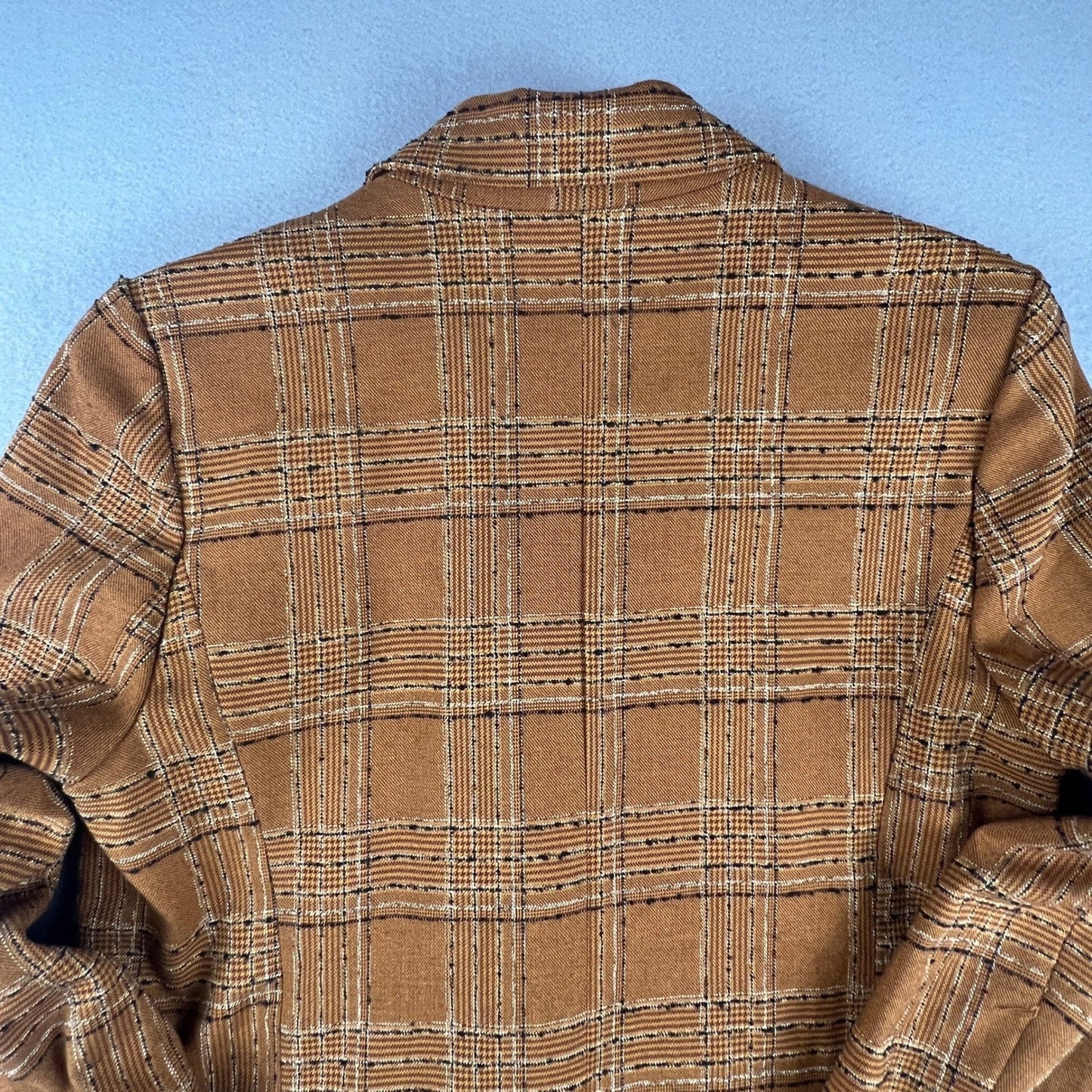 Free People Brown Plaid Longline Blazer Womens S Double Breasted Preppy Academia