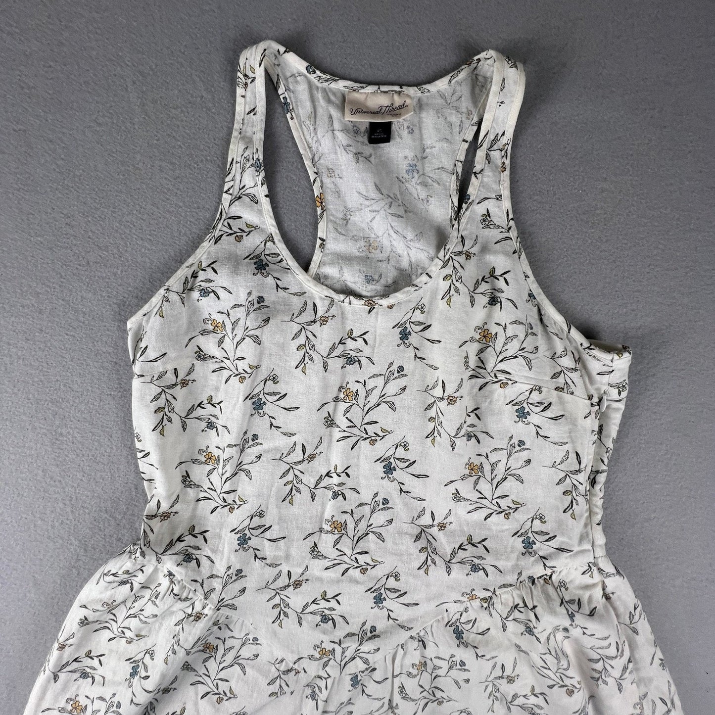 Floral Midi Dress Womens XS White Linen Blend Summer Casual Universal Thread