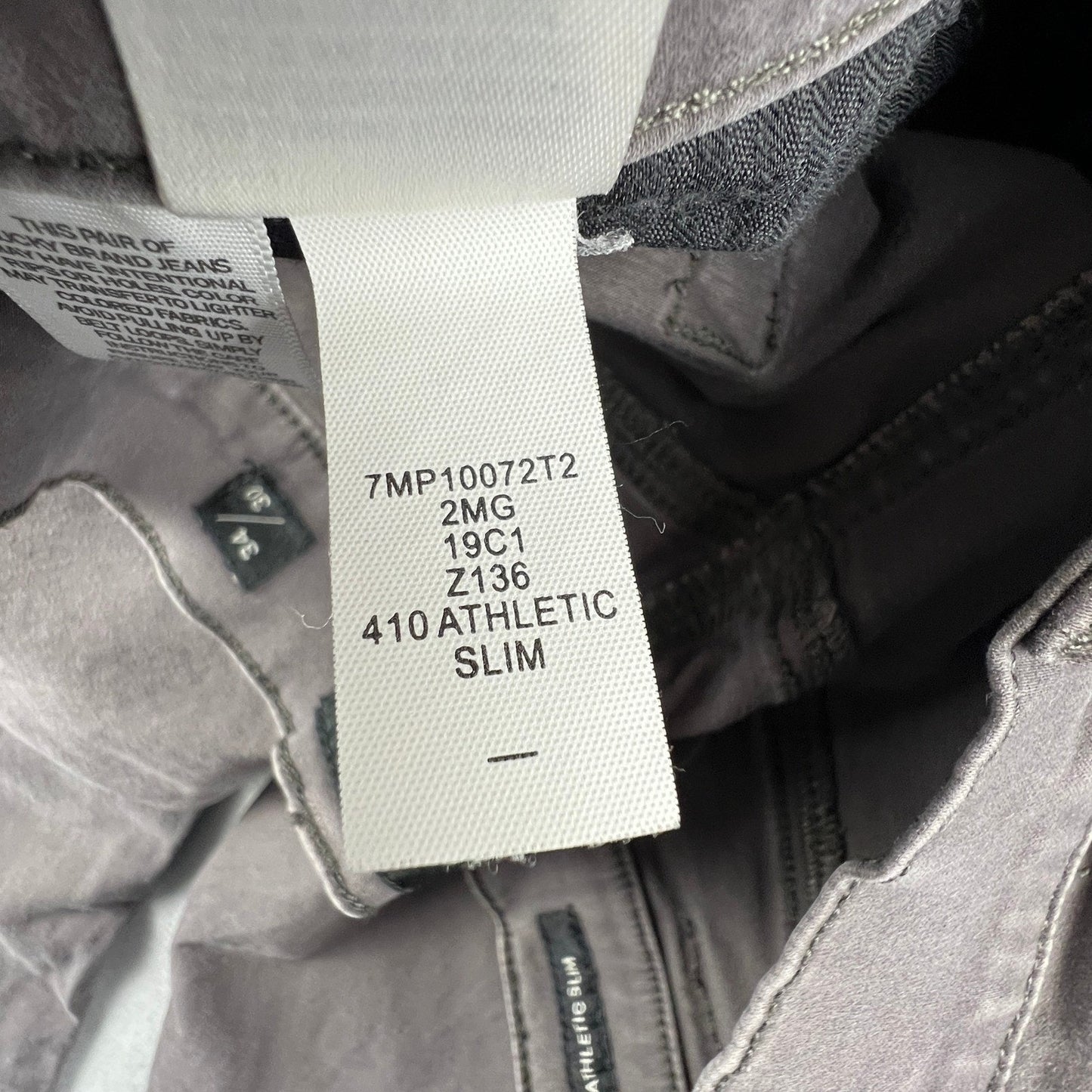 Lucky Brand 410 Athletic Slim Pants Mens 34x30 Gray Stretch Casual Chino Denim