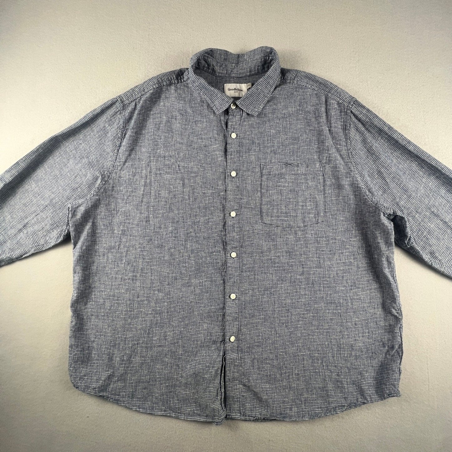 Linen Blend Button Down Shirt Mens XXL Blue Grid Rich Casual Classic