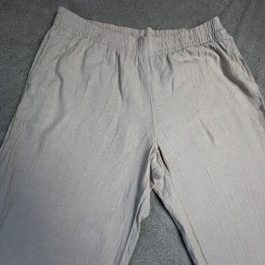 Linen Blend Wide Leg Pants XL High Rise Pull On Elastic Waist Beige Old Navy