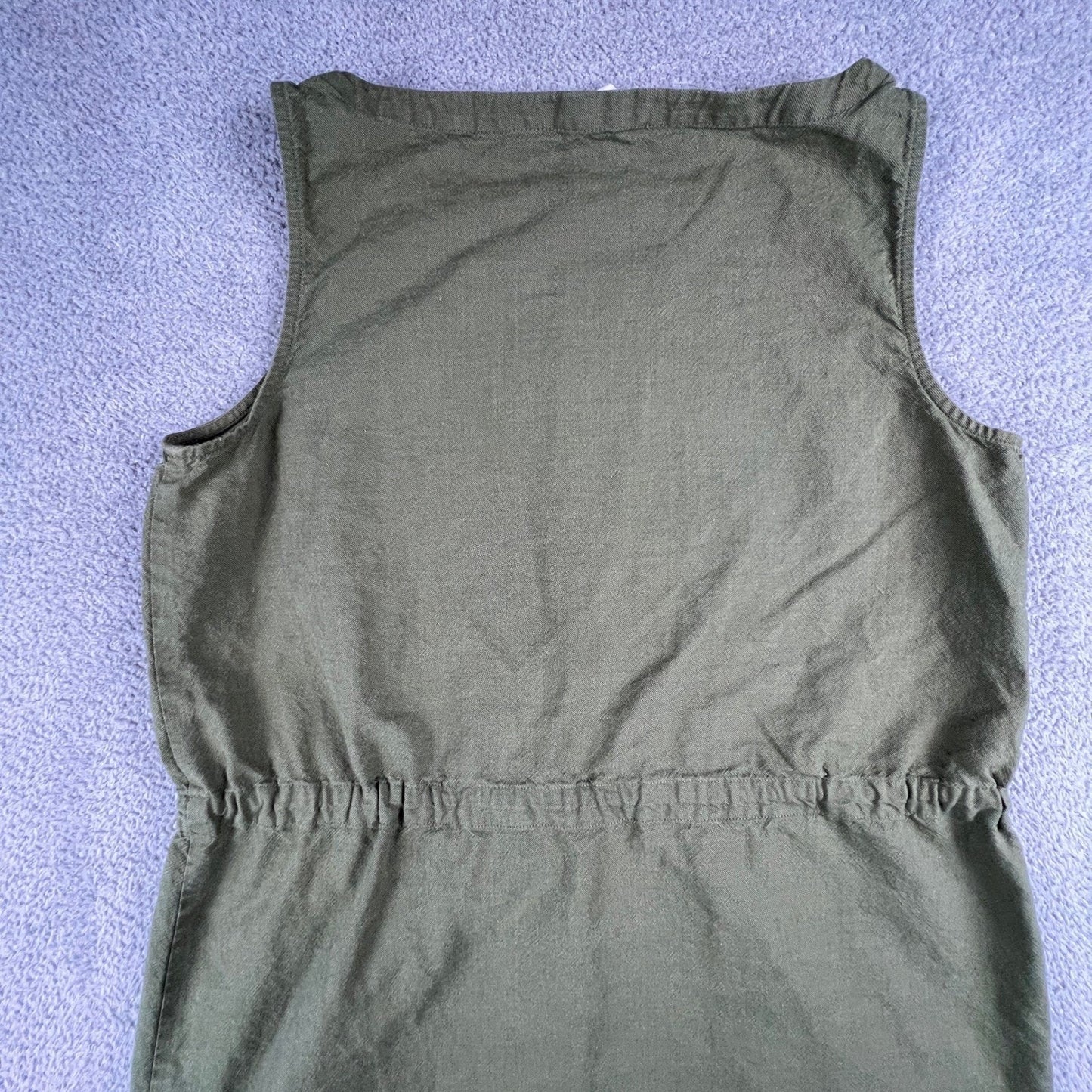 Eileen Fisher Organic Cotton Dress Small Olive Green Minimalist Classic Summer