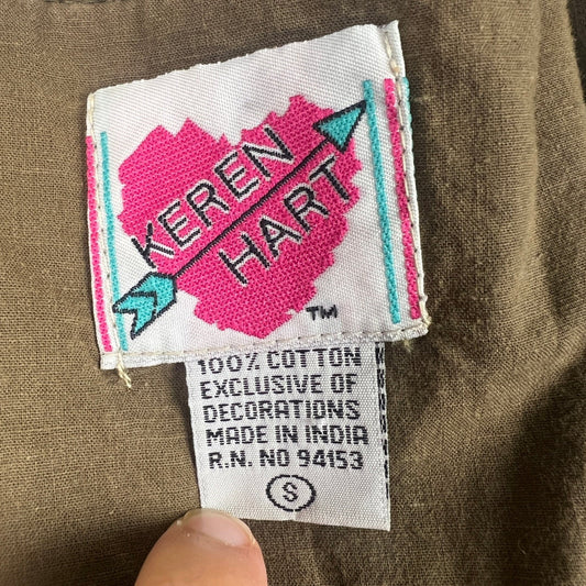 Keren Hart Patchwork Vest Women Small Brown Tapestry Corduroy Boho Artsy Vintage
