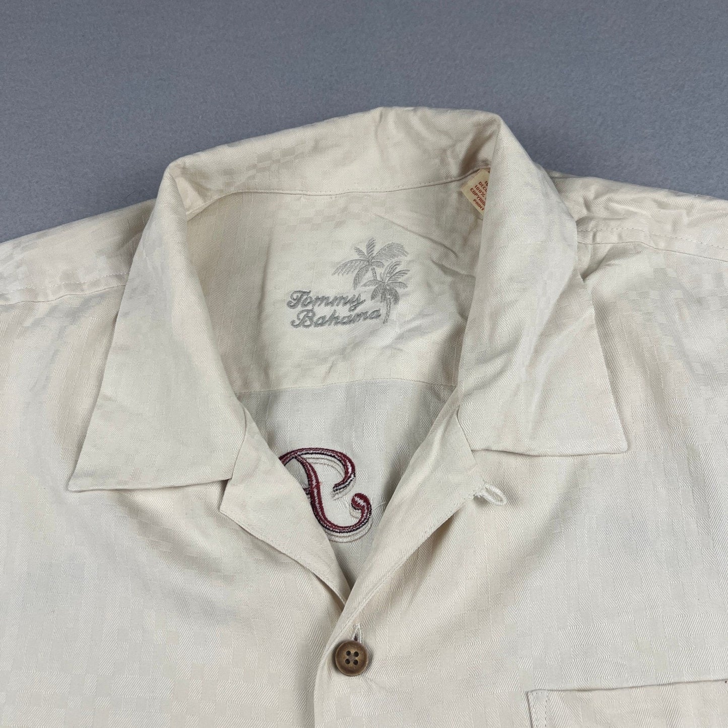 Tommy Bahama Lip Out Martini Shirt Mens Large Cream Silk Embroidered Camp Golf