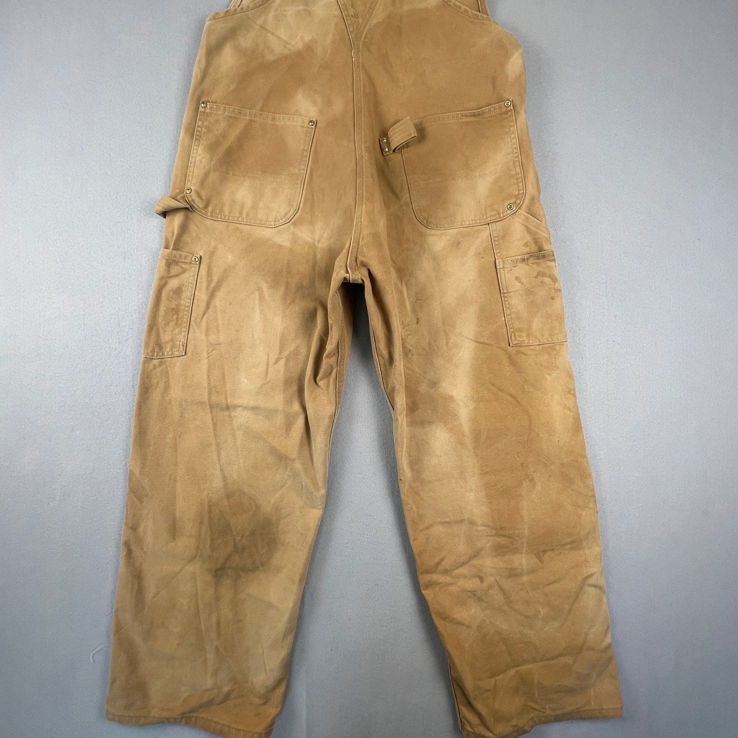 Carhartt Bib Overalls Mens 38x30 Brown R01 BRN Double Knee Workwear Distressed