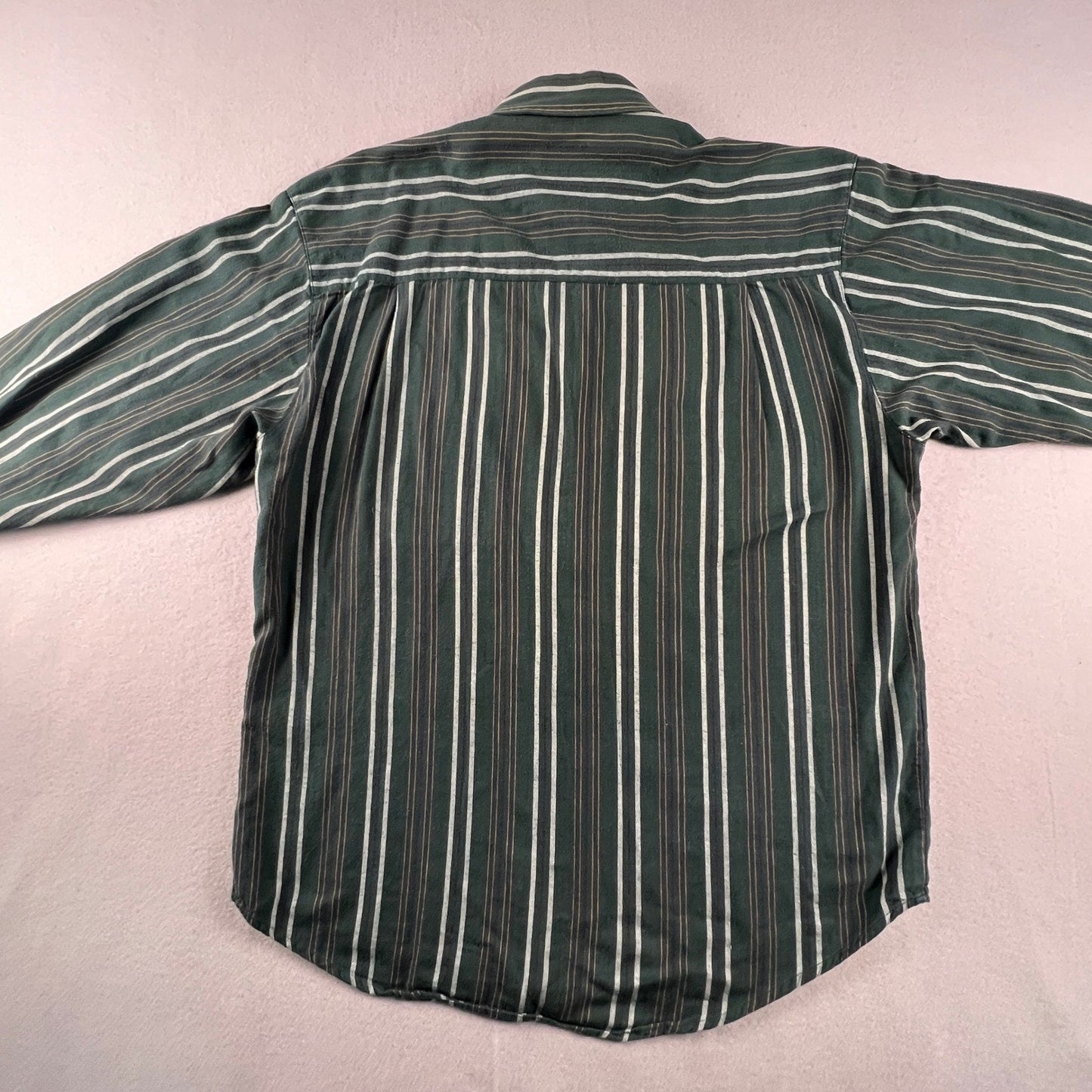 VTG Bugle Boy Button Down Shirt Mens Medium Green Striped Cotton Long Sleeve