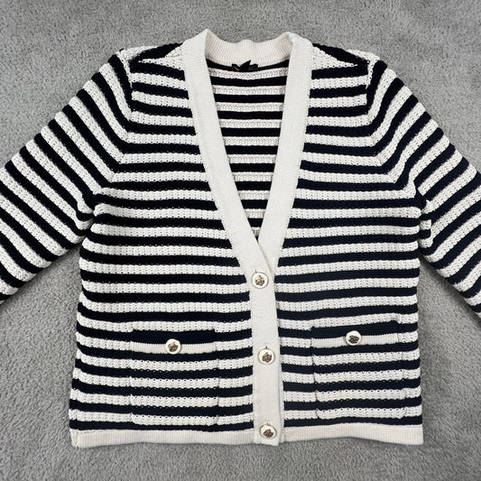 Sailor Chic Nautical Chunky Knit Striped V-Neck Sweater Talbot's Women's Medium