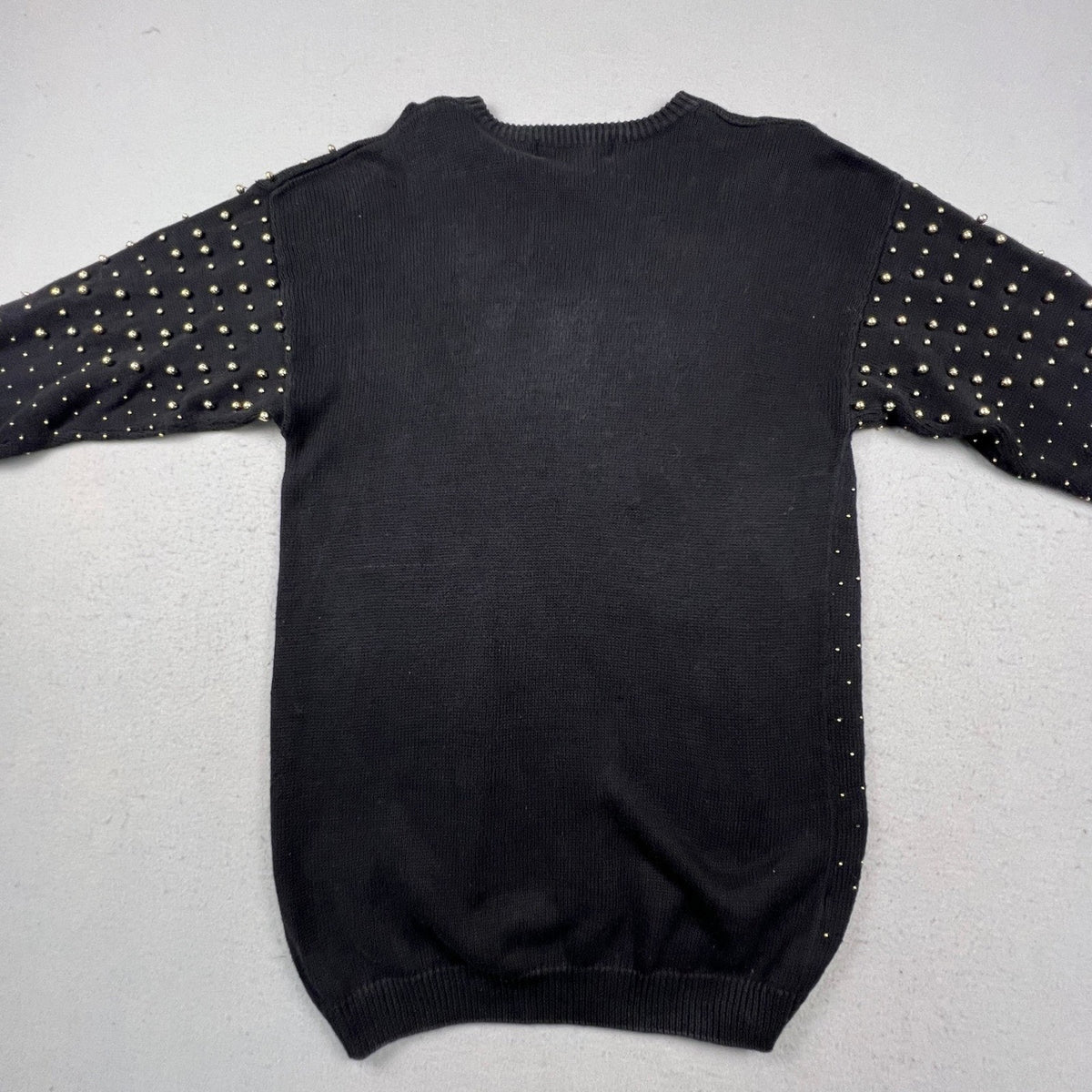 Victoria Harbour Sweater Womens L Black Gold Beaded Ramie Cotton Knit Crewneck
