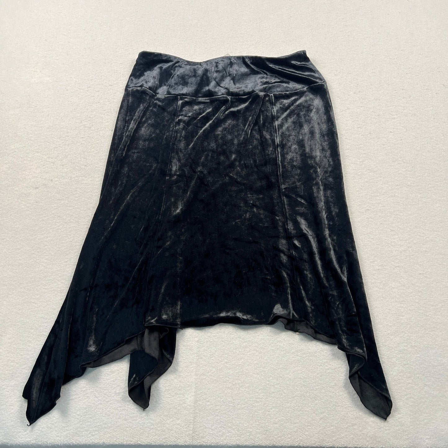 VTG Express Velvet Skirt Women M Black Handkerchief Hem Side Knot Holiday Goth