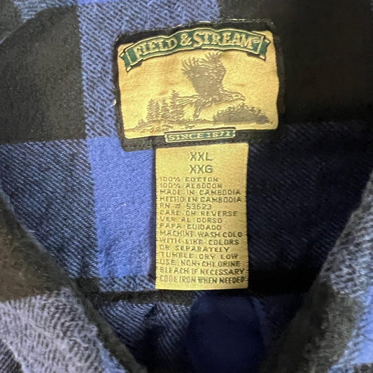 Field & Stream Shirt Men's XXL Flannel Plaid Long Sleeve Button Up Blue Black