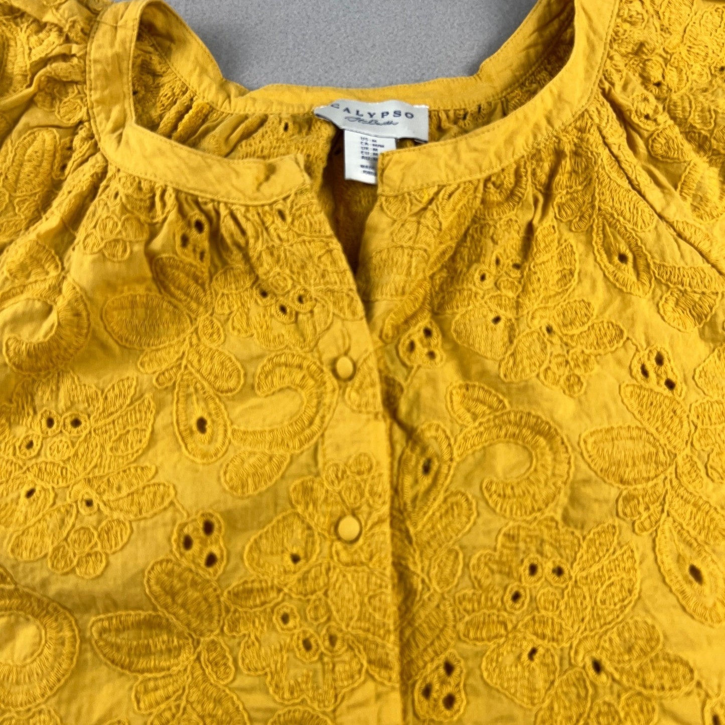 Calypso St Barth Eyelet Blouse Womens Medium Yellow Cotton Short Sleeve Boho Top