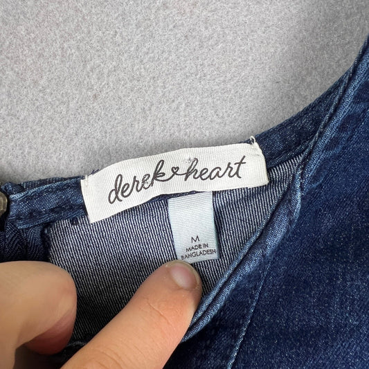 Derek Heart Denim Mini Dress Womens Medium Blue Stretch Zip Back Casual Chic