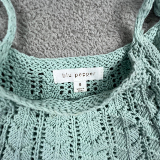 Crochet Knit Halter Top Womens Small Mint Green Boho Festival Blu Pepper