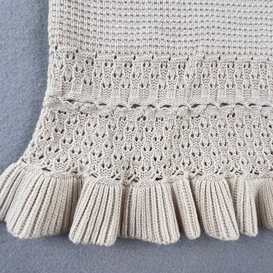 Cicard Knit Tank Top Womens Medium Beige Ruffle Peplum Pointelle Minimalist