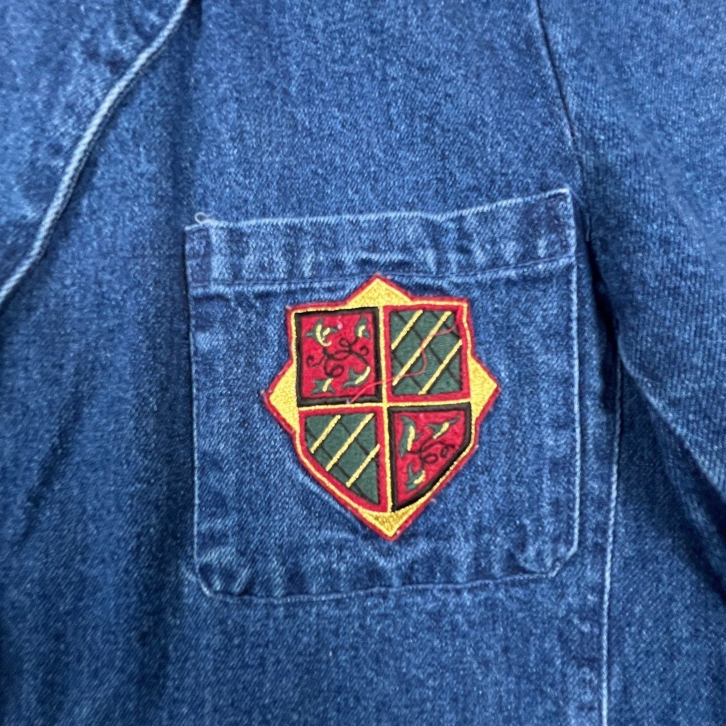 Spiegel For You Denim Blazer Women 1X Crest Patch Preppy VTG Jacket Academia