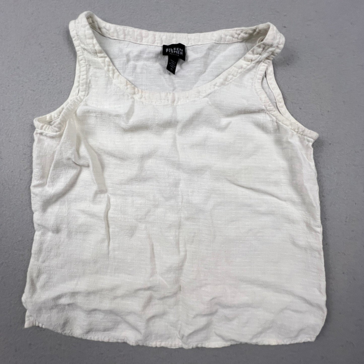 Eileen Fisher Tank Top Womens PS White Linen Blend Sleeveless Slub Shell