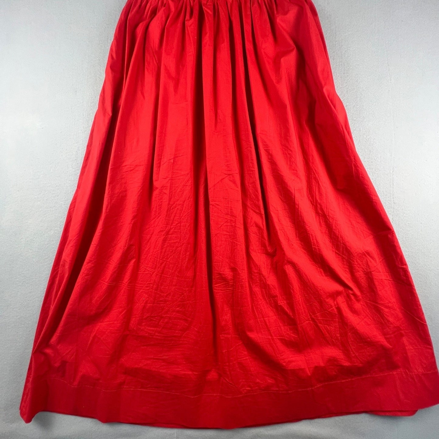 Red Cotton Blend Maxi Dress L Smocked Back A Line Summer Vacation Chic Classic