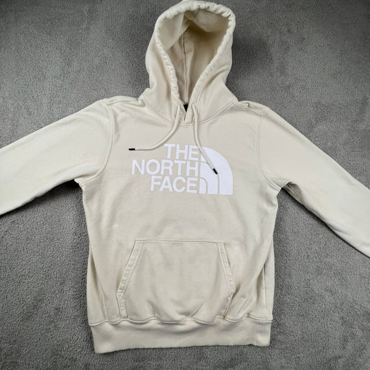 The North Face Mens Pullover Hoodie Medium Cream White Logo Sweatshirt Half Dome