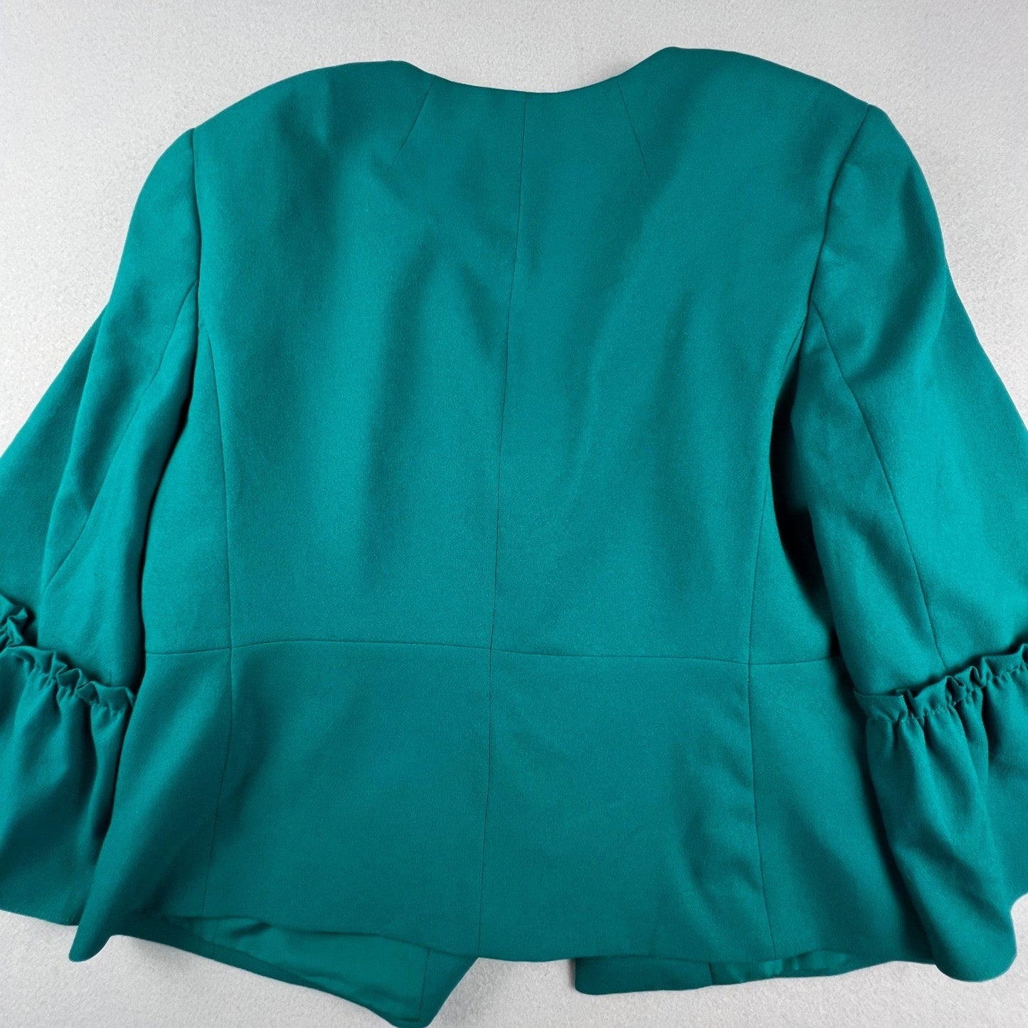 Banana Republic Bell Sleeve Jacket Womens 12P Teal Ruffle Cropped Professional