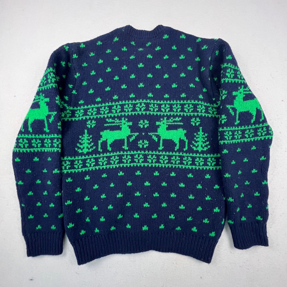 United Colors of Benetton Cardigan Mens L Navy Green Reindeer Shetland Wool