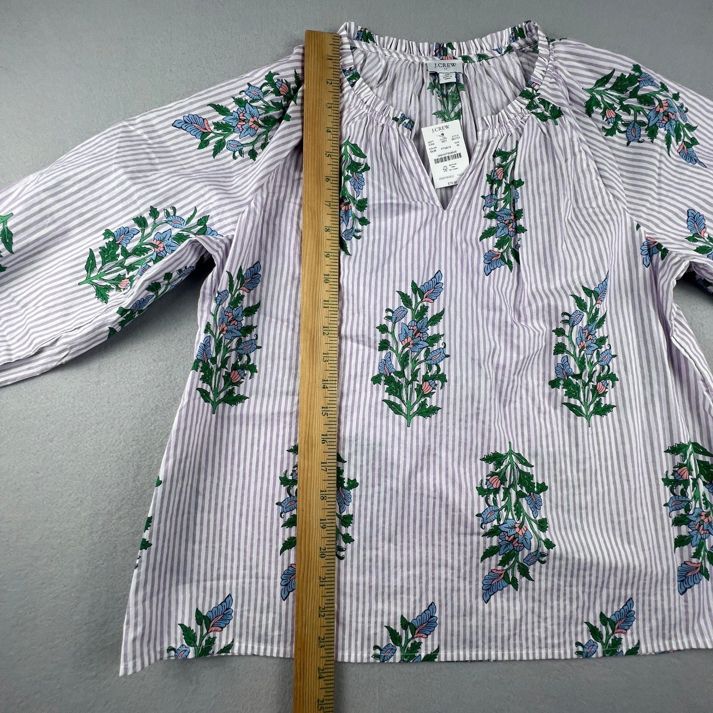 J.Crew Floral Stripe Cotton Voile Top Womens Medium Purple B0751 Boho Coastal