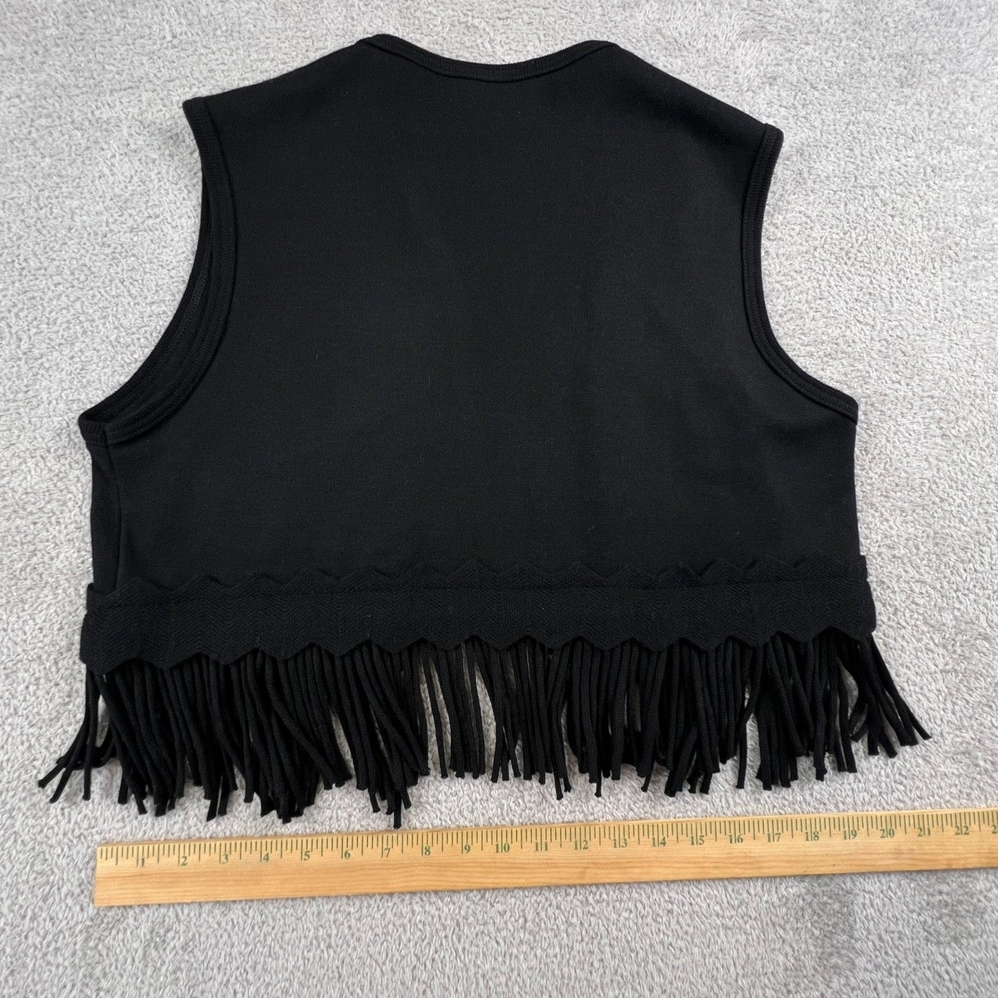 Fringe Knit Vest Women Small Black Open Front Boho Western Festival